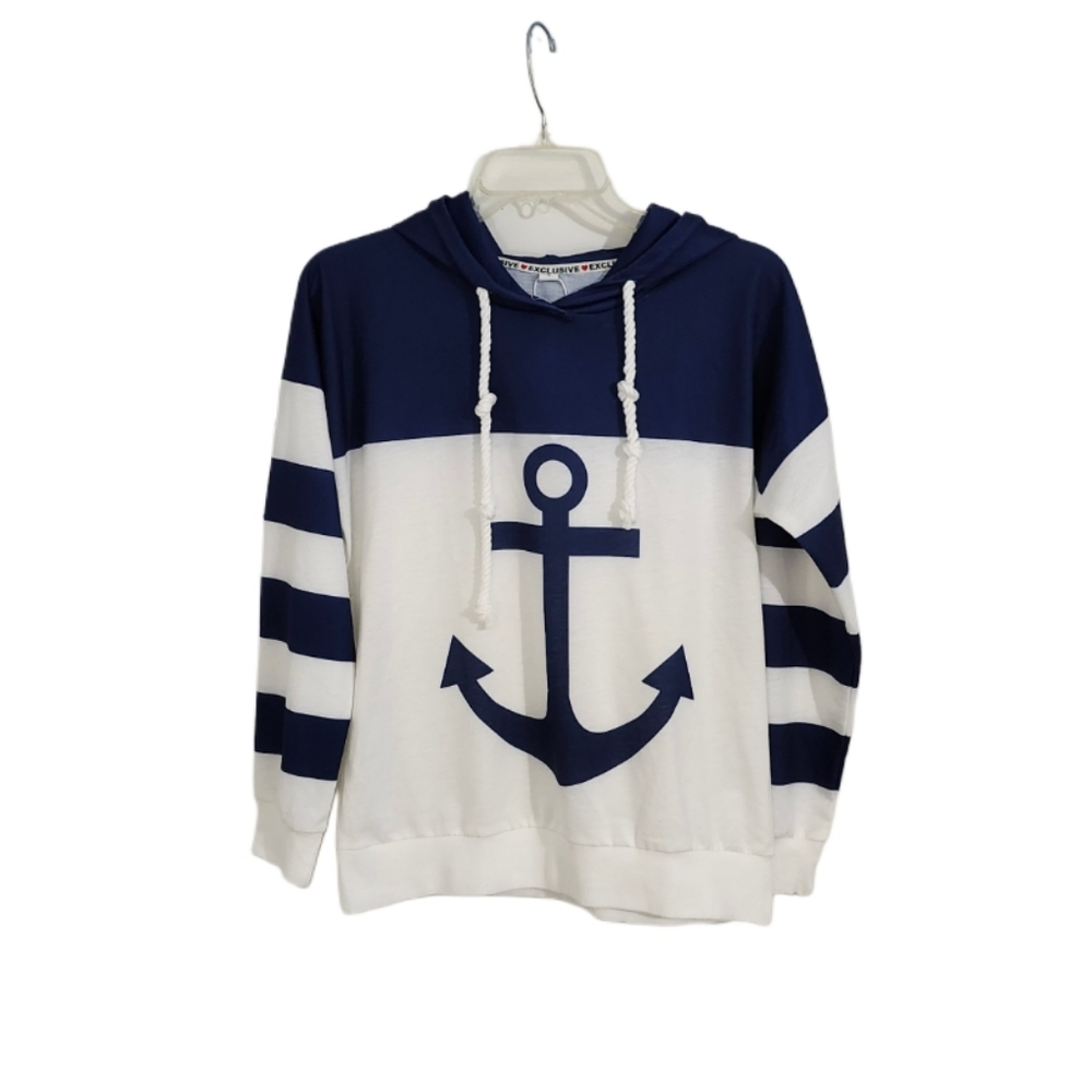 NWT   Made With Love   Women's M    Hoodie    Blue & White